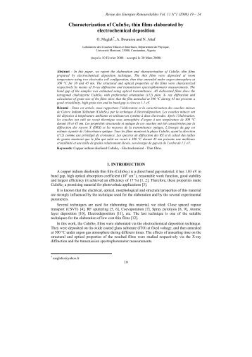 Characterization of CuInSe2 thin films elaborated by ... - CDER