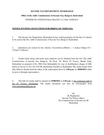 INCOME TAX DEPARTMENT, HYDERABAD Office of the Addl ...