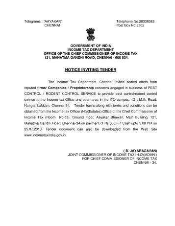 NOTICE INVITING TENDER - Income Tax Department