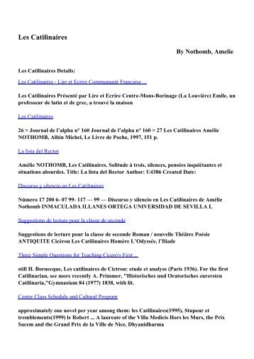 Download Les Catilinaires pdf ebooks by Nothomb, Amelie
