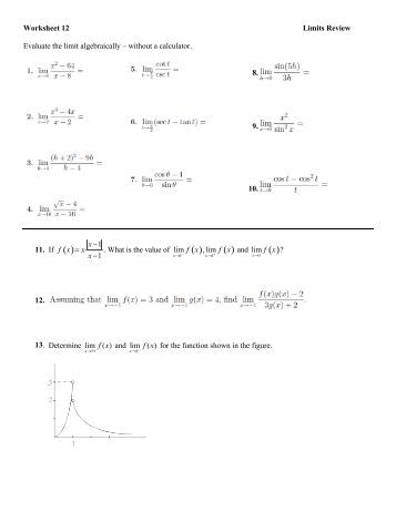 Printables Evaluating Limits Worksheet indeterminate limits worksheet 12 review evaluate the limit algebraically
