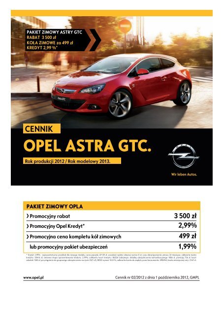 Opel Astra GTC cennik 2012 - Rok modelowy 2013 - Opel Polska