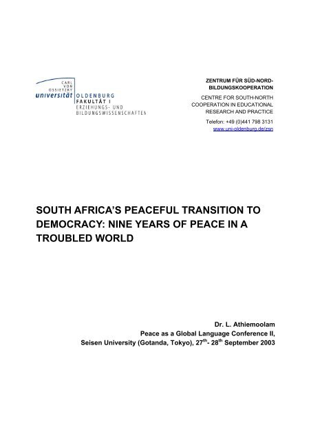 south africa's peaceful transition to democracy - Zentrum fÃ¼r SÃ¼d ...