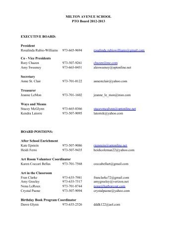 Web MAS PTO Board 2012-2013 Contact Info