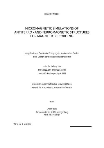 micromagnetic simulations of antiferro - Research Group Fidler