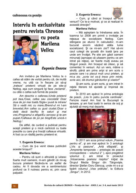 Chronos - Penița de Aur, anul I, nr. 3-4, mai-iunie 2013