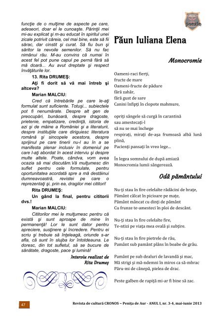 Chronos - Penița de Aur, anul I, nr. 3-4, mai-iunie 2013