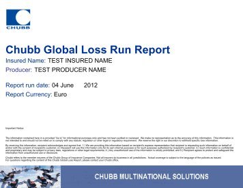 Chubb Global Loss Run Report - Chubb Group of Insurance ...