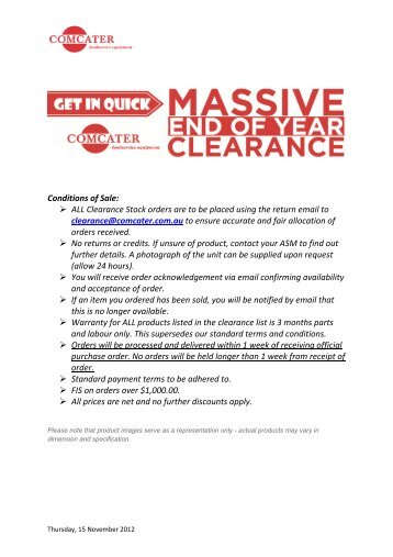Clearance List Master OCTOBER UPDATEx - Comcater