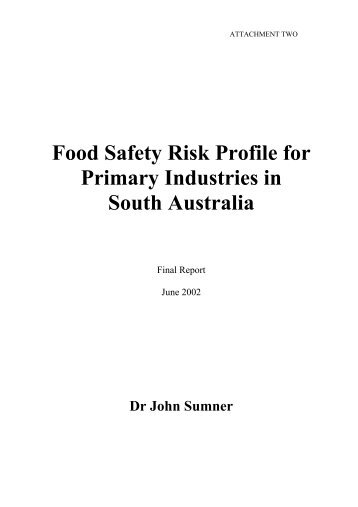 Food Safety Risk Profile for Primary Industries in South Australia