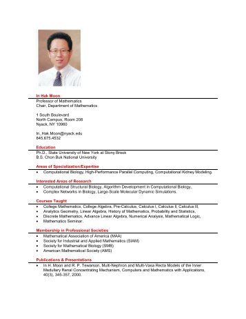 In Hak Moon Professor of Mathematics Chair ... - Nyack College