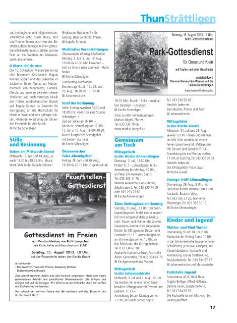 reformiertes gemeindeblatt juli / august 2013 - ref. Kirche Thun