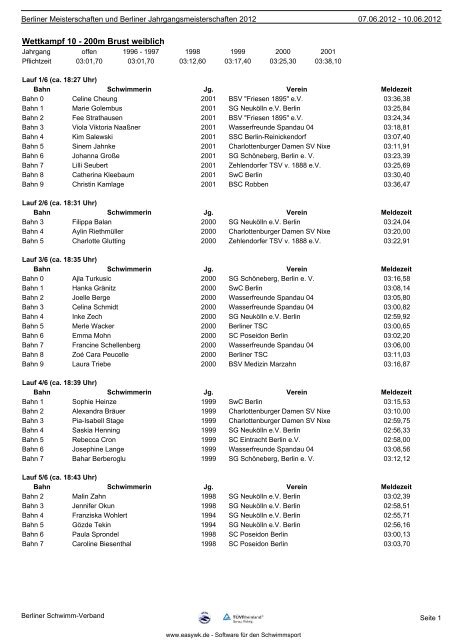 Meldeergebnis für einen Wettkampf - Berliner Meisterschaften und ...
