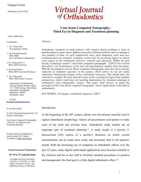 Cone beam Computed Tomography - Virtual Journal of Orthodontics