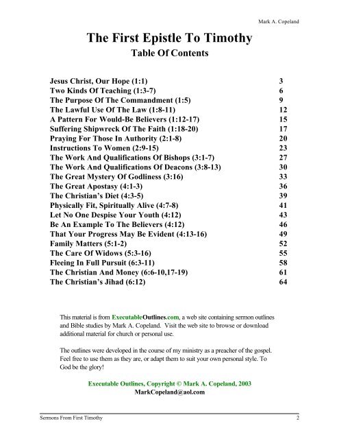 The First Epistle To Timothy - Executable Outlines