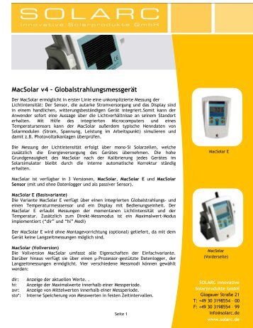 MacSolar - SOLARC Innovative Solarprodukte GmbH