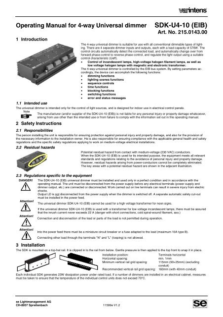 Operating Manual for 4-way Universal dimmer SDK-U4-10 (EIB)