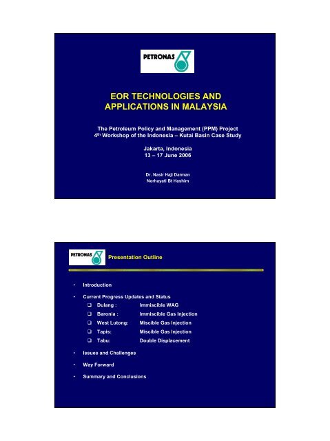 EOR TECHNOLOGIES AND APPLICATIONS IN MALAYSIA - CCOP