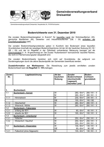 Bodenrichtwertliste 31.12.2010 - Gemeinde Kirchzarten