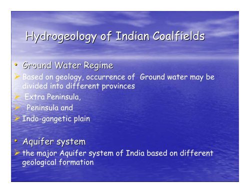 Hydrogeology of Indian Coalfields - Office of Fossil Energy