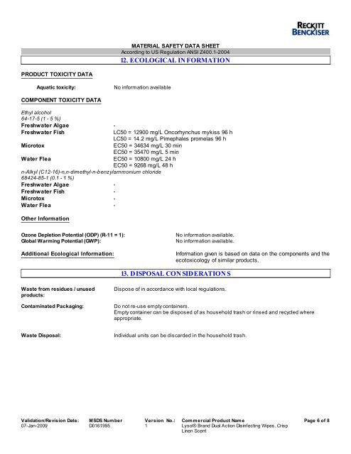 MATERIAL SAFETY DATA SHEET - Reckitt Benckiser