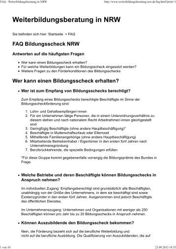 FAQ - Weiterbildungsberatung in NRW