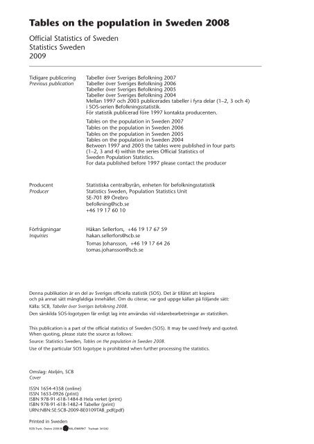 Tabeller Ã¶ver Sveriges befolkning2008 (pdf) - Statistiska centralbyrÃ¥n