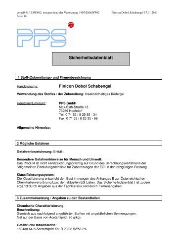 Finicon Dobol Schabengel Sicherheitsdatenblatt - PPS GmbH