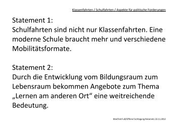 Statement 1: Schulfahrten sind nicht nur Klassenfahrten ... - Reisenetz