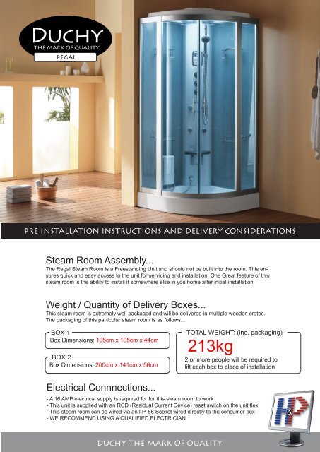 Steam Room Specification Sheet - Heat and Plumb