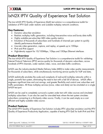 IxN2X IPTV Quality of Experience Test Solution - Ixia