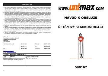 nÃ¡vod k obsluze ÅetÄzovÃ½ kladkostroj 3t 500167 - Uni-max.cz