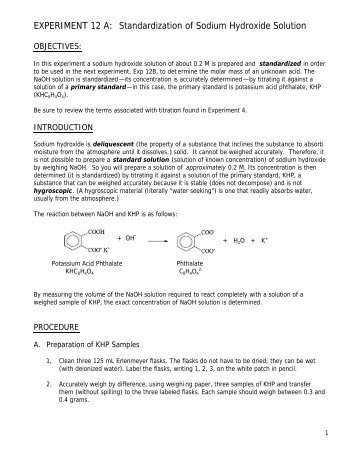 EXPERIMENT 12 A: Standardization of Sodium ... - Ccchemistry.us