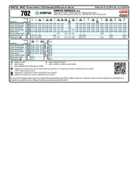 ARRIVA MORAVA a.s. 866702 MHD TÅinec-linka Ä.702-Kanada,ISÅ  ...