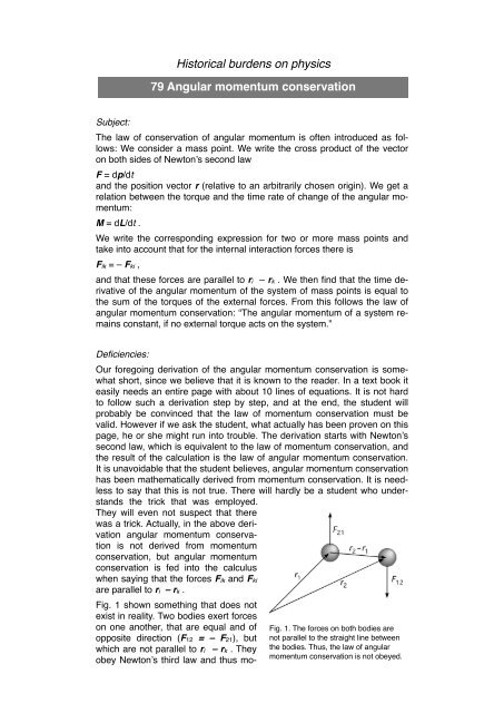 Historical burdens on physics 79 Angular momentum conservation