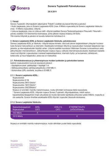 Sonera Tuplanetti Palvelukuvaus