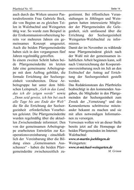 Pfarrbrief Nr. 93 - St. Michael Weingarten