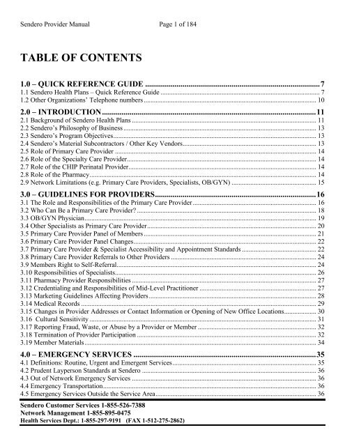 PROVIDER MANUAL - Sendero Health Plans