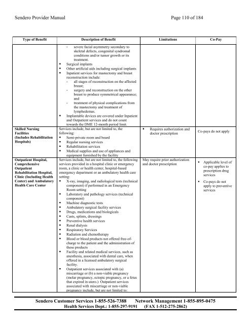 PROVIDER MANUAL - Sendero Health Plans