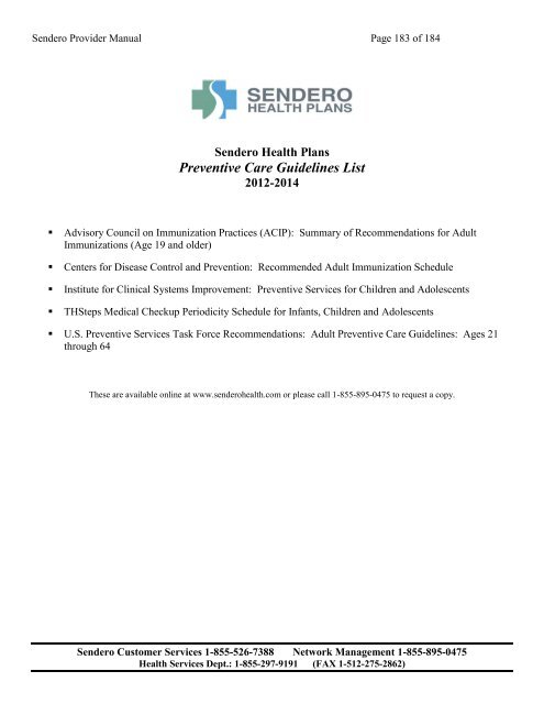 PROVIDER MANUAL - Sendero Health Plans