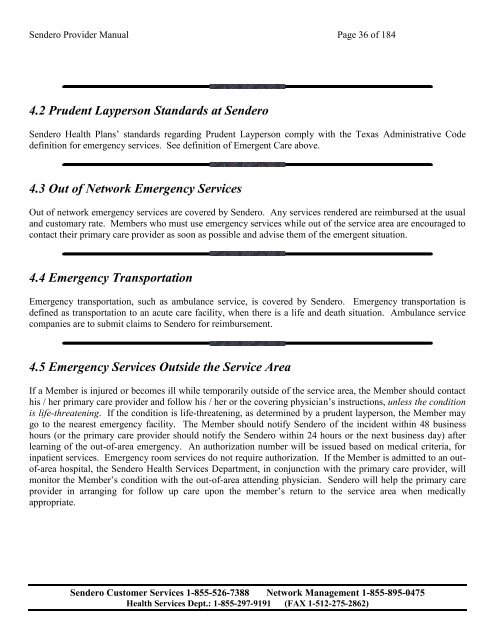 PROVIDER MANUAL - Sendero Health Plans