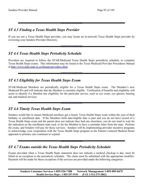 PROVIDER MANUAL - Sendero Health Plans