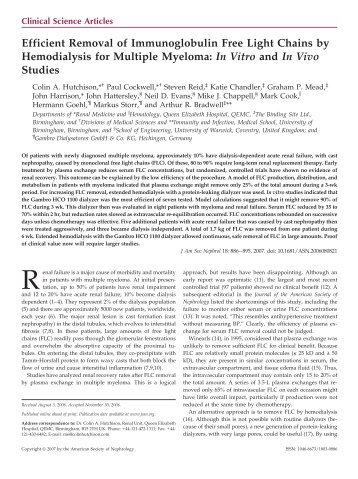 Efficient Removal of Immunoglobulin Free Light Chains by ...