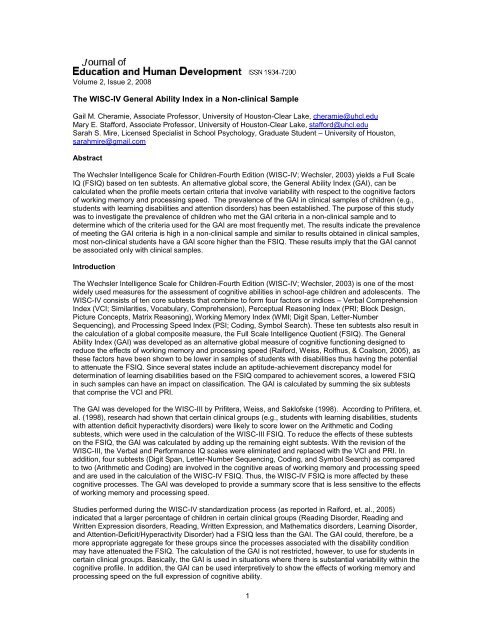 The WISC-IV General Ability Index in a Non-clinical Sample