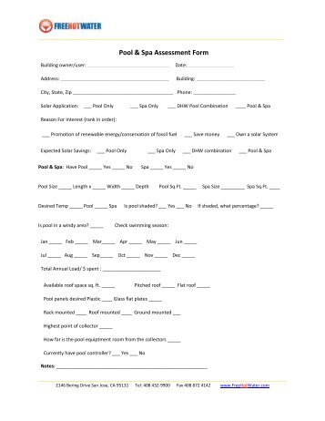 Pool & Spa Assessment Form - Free Hot Water