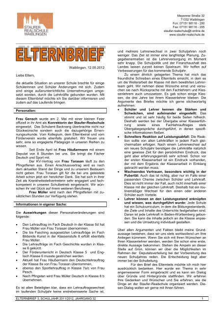 Elternbrief 3 2011/12 - Staufer Realschule