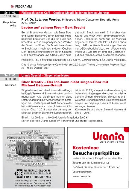 Urania Berlin e.V. Mai & Juni 2014