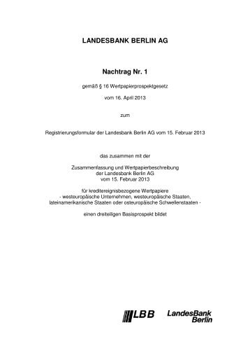 Nachtrag 1 zum Registrierungsformular vom 15. Februar 2013