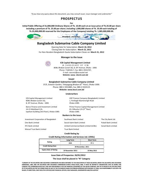 Prospectus Bangladesh Submarine Cable Company Limited