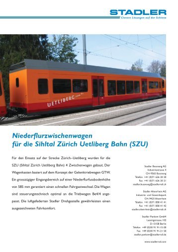 Niederflurzwischenwagen für die Sihltal Zürich Uetliberg Bahn (SZU)